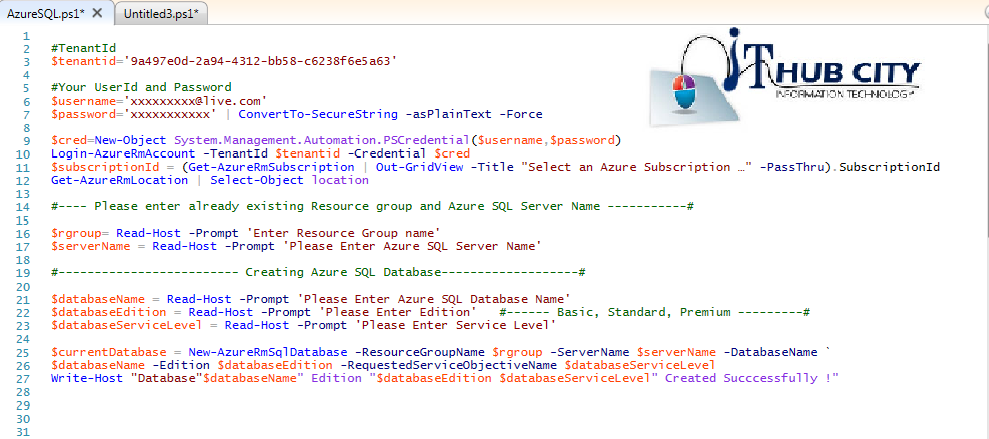 Create Azure SQL Database Using Powershell