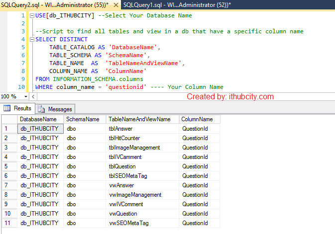 SQL SERVER Write A Query To Find All Tables In A Database That Have A 