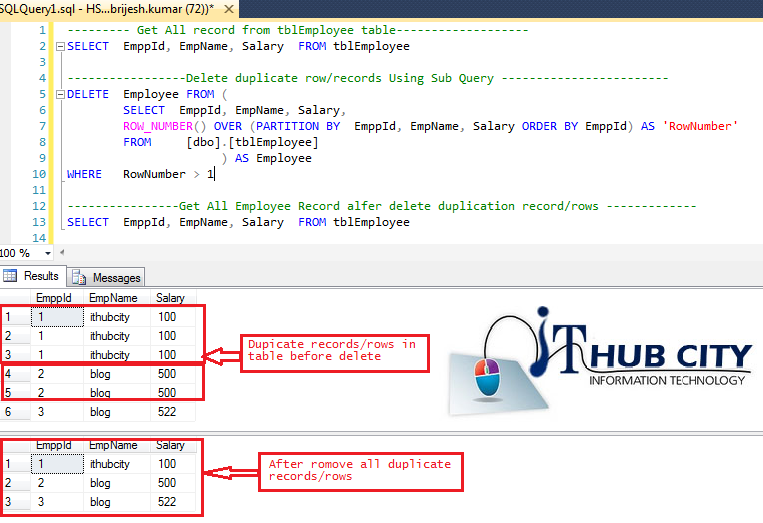 Delete - Remove Duplicate Rows From Table In SQL Server Using Sub Query